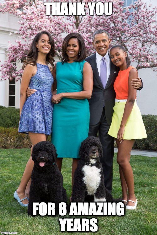 Thank you Obamas for 8 amazing years! #8gr8 | THANK YOU; FOR 8 AMAZING YEARS | image tagged in obama,thank you,8gr8,america,jobs,equality | made w/ Imgflip meme maker