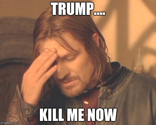 Frustrated Boromir | TRUMP.... KILL ME NOW | image tagged in memes,frustrated boromir | made w/ Imgflip meme maker