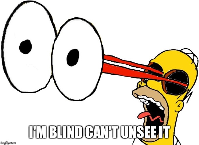 Homer eye pop | I'M BLIND CAN'T UNSEE IT | image tagged in homer eye pop | made w/ Imgflip meme maker