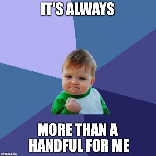 Success Kid Meme | IT'S ALWAYS; MORE THAN A HANDFUL FOR ME | image tagged in memes,success kid | made w/ Imgflip meme maker