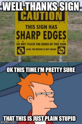 Well that was useless  | WELL THANKS SIGN; OK THIS TIME I'M PRETTY SURE; THAT THIS IS JUST PLAIN STUPID | image tagged in memes | made w/ Imgflip meme maker