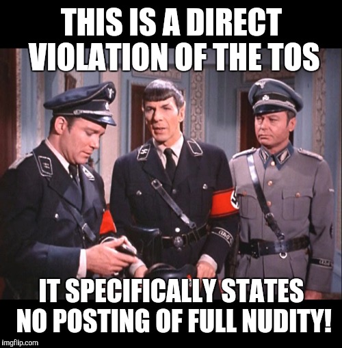 THIS IS A DIRECT VIOLATION OF THE TOS IT SPECIFICALLY STATES NO POSTING OF FULL NUDITY! | made w/ Imgflip meme maker