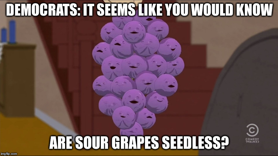 Sore losers | DEMOCRATS: IT SEEMS LIKE YOU WOULD KNOW; ARE SOUR GRAPES SEEDLESS? | image tagged in memes,member berries | made w/ Imgflip meme maker