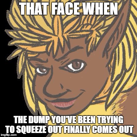 THAT FACE WHEN; THE DUMP YOU'VE BEEN TRYING TO SQUEEZE OUT FINALLY COMES OUT | image tagged in that face when | made w/ Imgflip meme maker