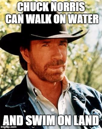 Chuck Norris Meme | CHUCK NORRIS CAN WALK ON WATER; AND SWIM ON LAND | image tagged in memes,chuck norris | made w/ Imgflip meme maker