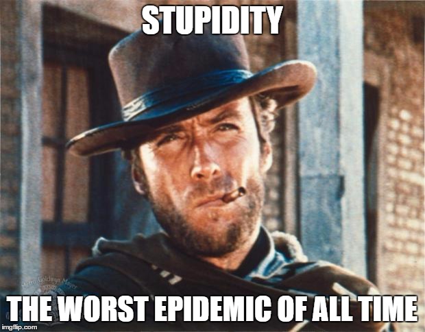 Clint Eastwood | STUPIDITY; THE WORST EPIDEMIC OF ALL TIME | image tagged in clint eastwood | made w/ Imgflip meme maker