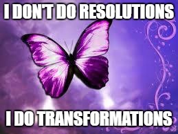 Purple Butterfly | I DON'T DO RESOLUTIONS; I DO TRANSFORMATIONS | image tagged in purple butterfly | made w/ Imgflip meme maker