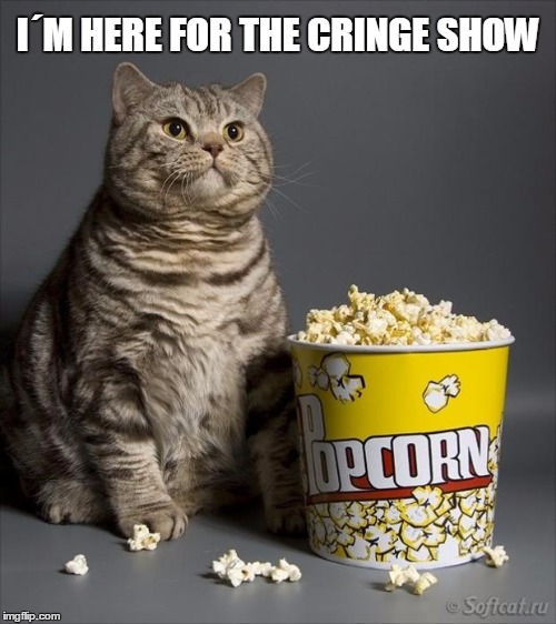 Cat eating popcorn | I´M HERE FOR THE CRINGE SHOW | image tagged in cat eating popcorn | made w/ Imgflip meme maker