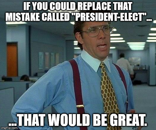 That Would Be Great | IF YOU COULD REPLACE THAT MISTAKE CALLED "PRESIDENT-ELECT"... ...THAT WOULD BE GREAT. | image tagged in memes,that would be great | made w/ Imgflip meme maker