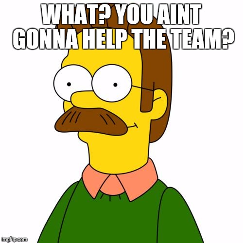 Ned Flanders | WHAT? YOU AINT GONNA HELP THE TEAM? | image tagged in ned flanders | made w/ Imgflip meme maker