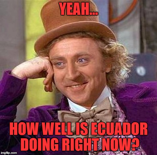 Creepy Condescending Wonka Meme | YEAH... HOW WELL IS ECUADOR DOING RIGHT NOW? | image tagged in memes,creepy condescending wonka | made w/ Imgflip meme maker