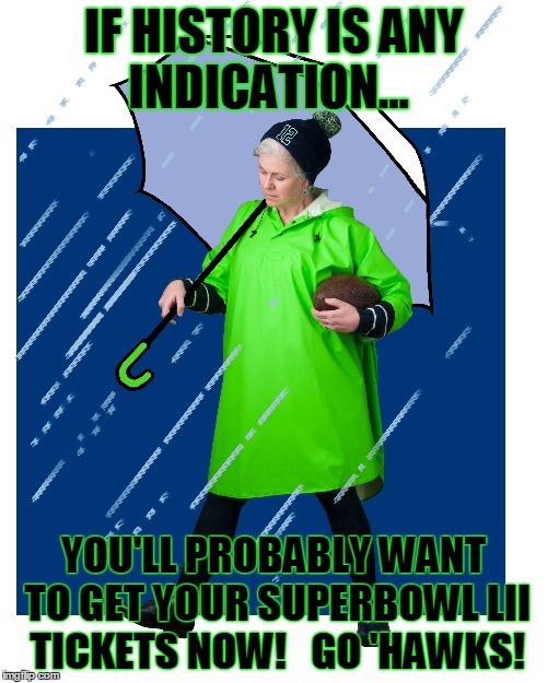 When It Rains Twelf | IF HISTORY IS ANY INDICATION... YOU'LL PROBABLY WANT TO GET YOUR SUPERBOWL LII TICKETS NOW!   GO 'HAWKS! | image tagged in seahawks | made w/ Imgflip meme maker