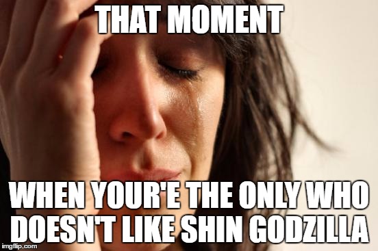 First World Problems | THAT MOMENT; WHEN YOUR'E THE ONLY WHO DOESN'T LIKE SHIN GODZILLA | image tagged in memes,first world problems | made w/ Imgflip meme maker