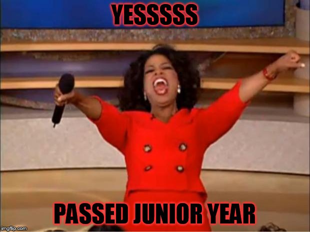 Oprah You Get A Meme | YESSSSS; PASSED JUNIOR YEAR | image tagged in memes,oprah you get a | made w/ Imgflip meme maker