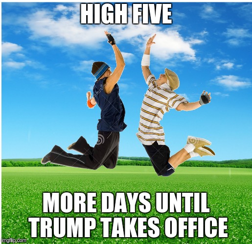 High Five | HIGH FIVE; MORE DAYS UNTIL TRUMP TAKES OFFICE | image tagged in memes | made w/ Imgflip meme maker