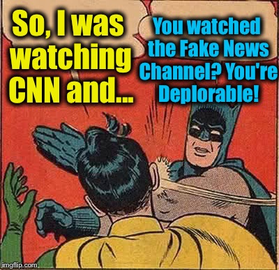 Batman Slapping Robin Meme | So, I was watching CNN and... You watched the Fake News Channel? You're Deplorable! | image tagged in memes,batman slapping robin,evilmandoevil,funny | made w/ Imgflip meme maker