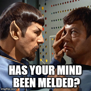 Just checking... | HAS YOUR MIND BEEN MELDED? | image tagged in mind meld | made w/ Imgflip meme maker
