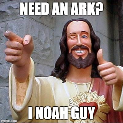 Buddy Christ | NEED AN ARK? I NOAH GUY | image tagged in memes,buddy christ | made w/ Imgflip meme maker
