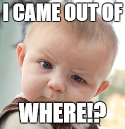 Skeptical Baby Meme | I CAME OUT OF; WHERE!? | image tagged in memes,skeptical baby | made w/ Imgflip meme maker