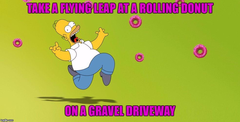 Flying Leap | TAKE A FLYING LEAP AT A ROLLING DONUT; ON A GRAVEL DRIVEWAY | image tagged in screw you | made w/ Imgflip meme maker