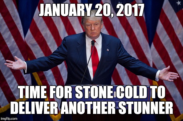 Donald Trump | JANUARY 20, 2017; TIME FOR STONE COLD TO DELIVER ANOTHER STUNNER | image tagged in donald trump | made w/ Imgflip meme maker