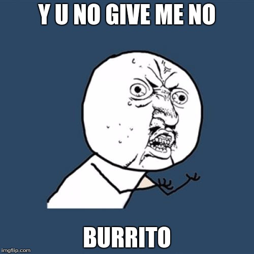 Y U No Meme | Y U NO GIVE ME NO; BURRITO | image tagged in memes,y u no | made w/ Imgflip meme maker