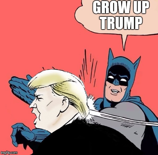 Batman slaps Trump | GROW UP TRUMP | image tagged in batman slaps trump | made w/ Imgflip meme maker