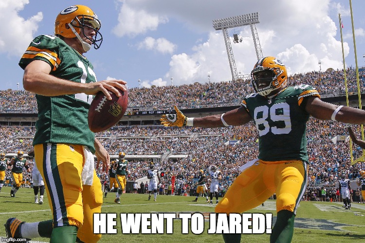 The Packers Victory over the Cowboys | HE WENT TO JARED! | image tagged in packers | made w/ Imgflip meme maker