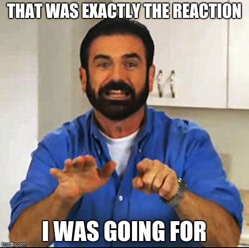 Billy Mays | THAT WAS EXACTLY THE REACTION I WAS GOING FOR | image tagged in billy mays | made w/ Imgflip meme maker