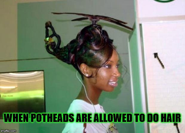 helicopter_hair | WHEN POTHEADS ARE ALLOWED TO DO HAIR | image tagged in helicopter_hair | made w/ Imgflip meme maker