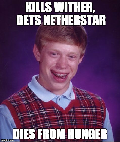 Bad Luck Brian |  KILLS WITHER, GETS NETHERSTAR; DIES FROM HUNGER | image tagged in memes,bad luck brian | made w/ Imgflip meme maker