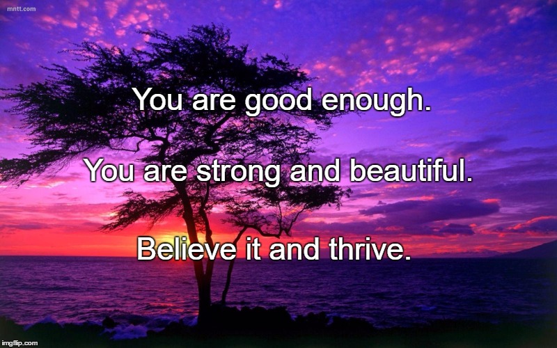 Sunrise purple beauty | You are good enough. You are strong and beautiful. Believe it and thrive. | image tagged in sunrise purple beauty | made w/ Imgflip meme maker