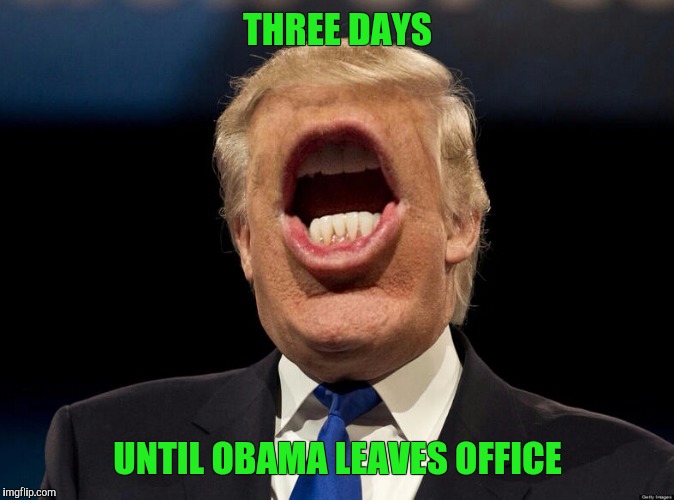 Get ready | THREE DAYS; UNTIL OBAMA LEAVES OFFICE | image tagged in president trump,obama,january | made w/ Imgflip meme maker