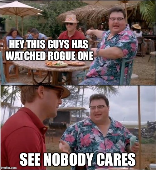See Nobody Cares | HEY THIS GUYS HAS WATCHED ROGUE ONE; SEE NOBODY CARES | image tagged in memes,see nobody cares | made w/ Imgflip meme maker