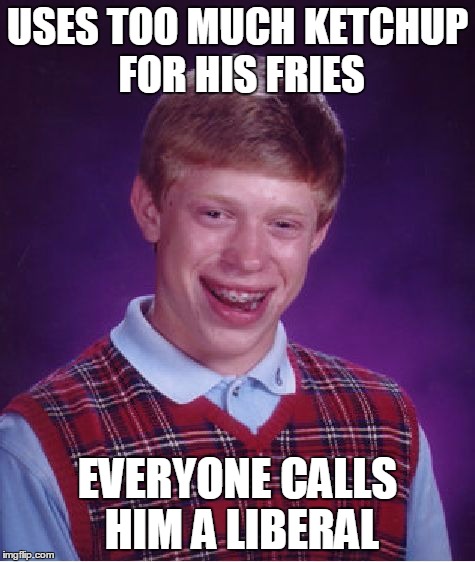 Bad Luck Brian Meme | USES TOO MUCH KETCHUP FOR HIS FRIES EVERYONE CALLS HIM A LIBERAL | image tagged in memes,bad luck brian | made w/ Imgflip meme maker