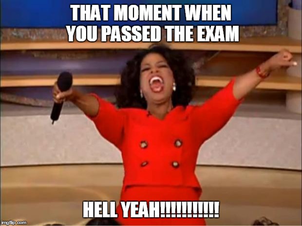 Oprah You Get A Meme | THAT MOMENT WHEN YOU PASSED THE EXAM; HELL YEAH!!!!!!!!!!! | image tagged in memes,oprah you get a | made w/ Imgflip meme maker