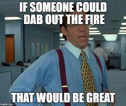 That Would Be Great Meme | IF SOMEONE COULD DAB OUT THE FIRE THAT WOULD BE GREAT | image tagged in memes,that would be great | made w/ Imgflip meme maker
