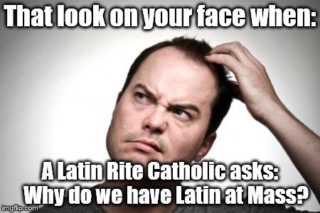 That look on your face when:; A Latin Rite Catholic asks:   Why do we have Latin at Mass? | image tagged in latin mass | made w/ Imgflip meme maker