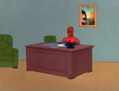 Spiderman At Computer Desk Blank Meme Template