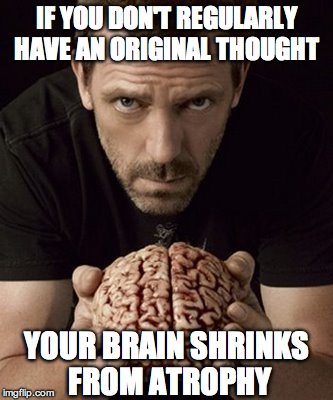 brain | IF YOU DON'T REGULARLY HAVE AN ORIGINAL THOUGHT; YOUR BRAIN SHRINKS FROM ATROPHY | image tagged in brain | made w/ Imgflip meme maker