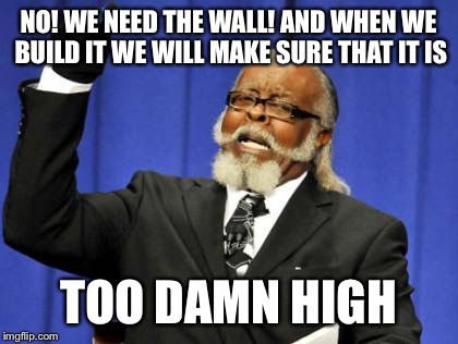 Too Damn High Meme | NO! WE NEED THE WALL! AND WHEN WE BUILD IT WE WILL MAKE SURE THAT IT IS TOO DAMN HIGH | image tagged in memes,too damn high | made w/ Imgflip meme maker