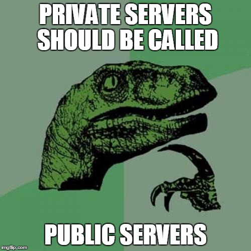 Philosoraptor Meme | PRIVATE SERVERS SHOULD BE CALLED; PUBLIC SERVERS | image tagged in memes,philosoraptor | made w/ Imgflip meme maker