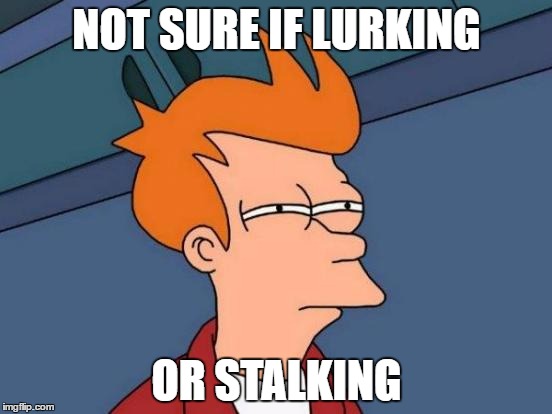When you have to say you're online but you're not really online but u just can't get into it because they will never understand. | NOT SURE IF LURKING; OR STALKING | image tagged in memes,futurama fry,not sure if,lurking,stalking,tag | made w/ Imgflip meme maker