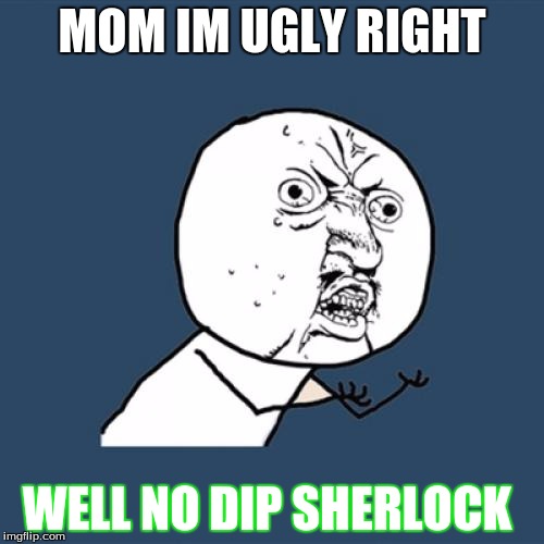 Y U No Meme | MOM IM UGLY RIGHT; WELL NO DIP SHERLOCK | image tagged in memes,y u no | made w/ Imgflip meme maker