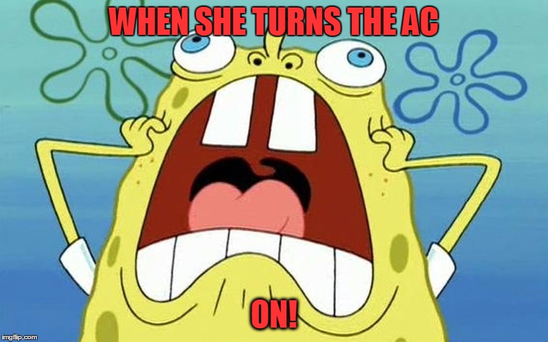 Sponge Bob The Car Guy | WHEN SHE TURNS THE AC; ON! | image tagged in memes,funny,upvote,comment,sponge bob,car guy | made w/ Imgflip meme maker
