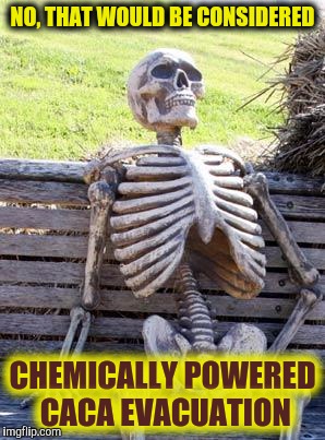 Waiting Skeleton Meme | NO, THAT WOULD BE CONSIDERED CHEMICALLY POWERED CACA EVACUATION | image tagged in memes,waiting skeleton | made w/ Imgflip meme maker