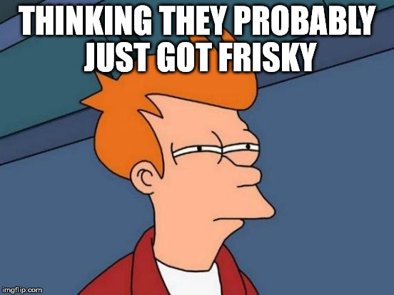Futurama Fry Meme | THINKING THEY PROBABLY JUST GOT FRISKY | image tagged in memes,futurama fry | made w/ Imgflip meme maker