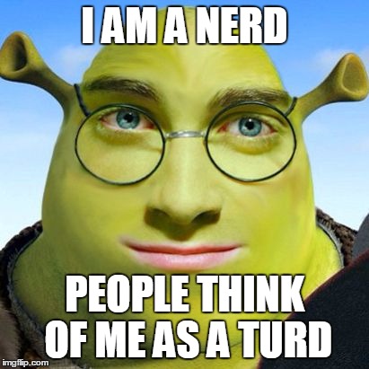 smart shrek | I AM A NERD; PEOPLE THINK OF ME AS A TURD | image tagged in smart shrek | made w/ Imgflip meme maker