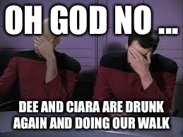 Star Trek Double Facepalm | OH GOD NO ... DEE AND CIARA ARE DRUNK AGAIN AND DOING OUR WALK | image tagged in star trek double facepalm | made w/ Imgflip meme maker