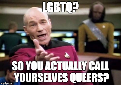 Picard Wtf Meme |  LGBTQ? SO YOU ACTUALLY CALL YOURSELVES QUEERS? | image tagged in memes,picard wtf,lgbtq,stupid liberals,mental illness | made w/ Imgflip meme maker